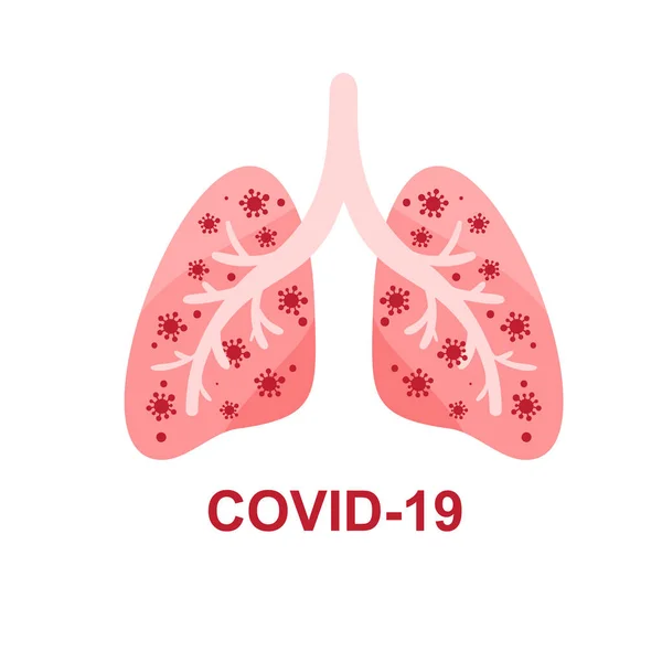 Coronavirus covid-19. Virus infectados pulmones humanos. Lucha contra el coronavirus. Peligro del coronavirus y riesgo para la salud pública. Concepto médico pandémico. Banner de signo de icono de vector — Vector de stock