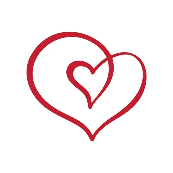 İki parlak kırmızı aşık kalp logosu. Valentine kartı el yapımı vektör kaligrafisi. Tebrik kartı, fotoğraf kaplamaları, tişört baskısı, broşür, poster tasarımı için dekor — Stok Vektör