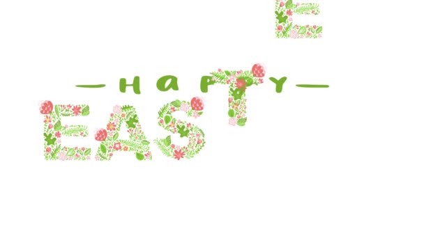 Colorful Happy Easter greeting card animation with flowers and leaves composition. Christian text about resurrection of Jesus Christ — Stock Video