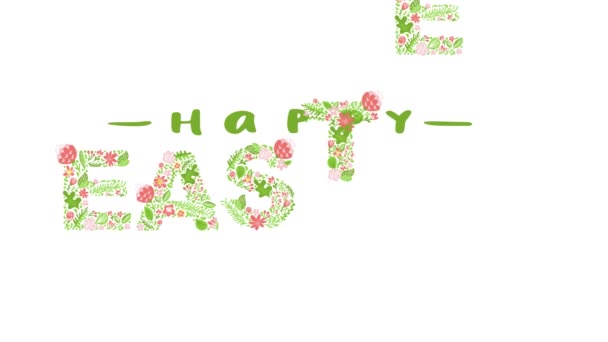 Animation colorée de la carte de vœux de Pâques avec composition de fleurs et de feuilles. Texte chrétien sur la résurrection de Jésus-Christ 