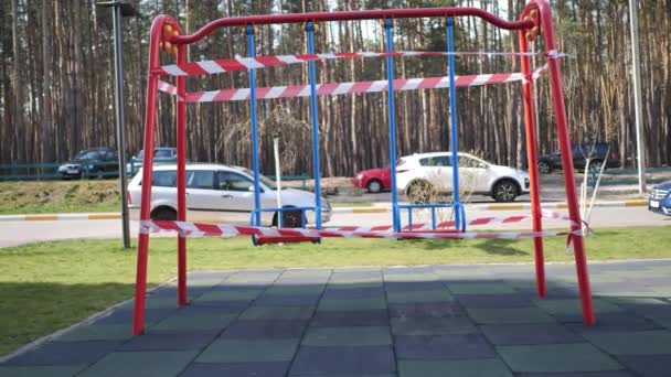 Closed playground and sports ground due to quarantine COVID-19 Coronavirus. Prevent measures to avoid pandemic — Stock Video