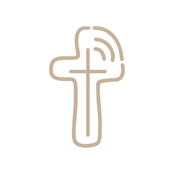 Vektorillustration av Christian Logo online-sändning. monolinemblem med begreppet Cross with Religious Community Life. Designelement för affisch, märke, skylt — Stock vektor