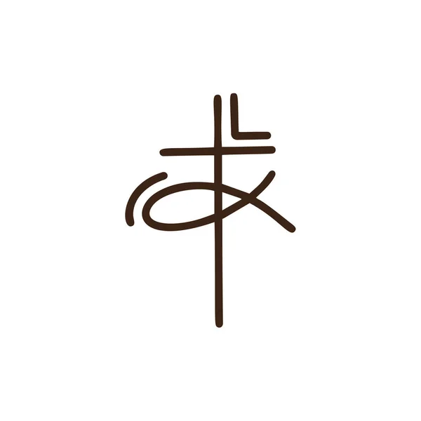 크리스찬 로고 (Christian Logo) 온라인 방송의 벡터 삽화. 십자가와 물고기를 종교적 공동체 생활 과 함께 사용하는 개념을 가진 모노폴리 엠 블 렘이다. 포스터, 배지, 사인을 위한 디자인 요소 — 스톡 벡터