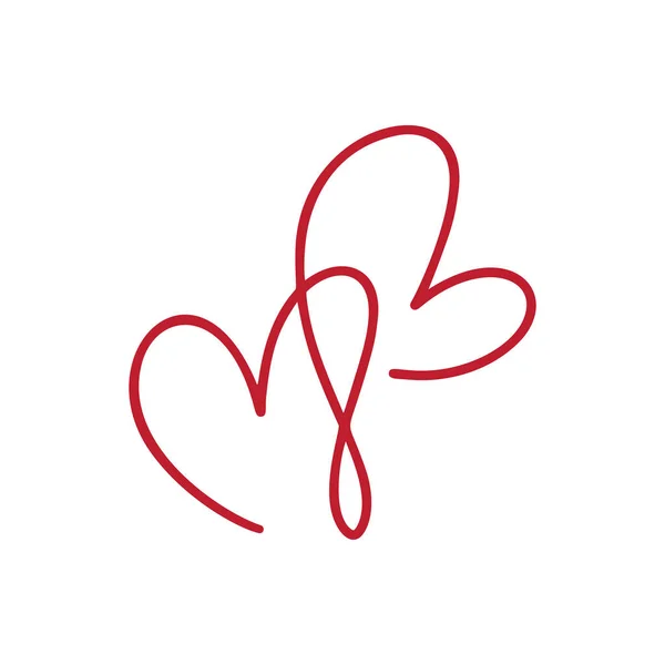 Deux monolines fleurissent logos coeur amoureux rouges. Carte Valentine calligraphie vectorielle faite à la main. Décor pour carte de vœux, superpositions de photos, imprimé t-shirt, flyer, poster design — Image vectorielle