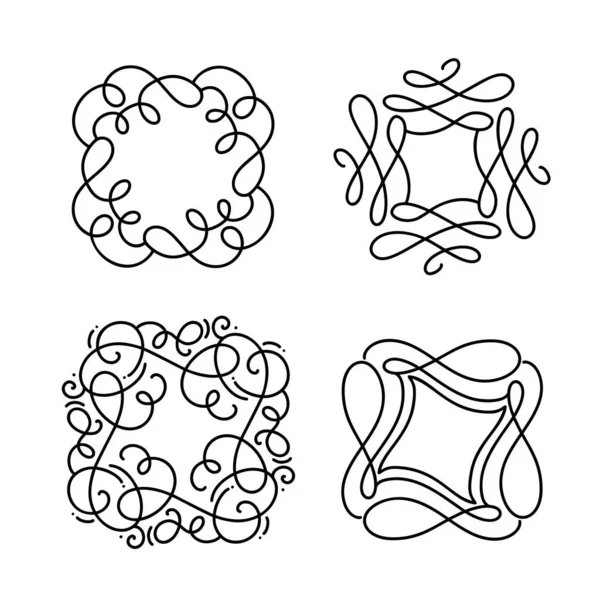 Zestaw Kwitnä Cych Monoline Wektor Ramki Art Deco Ręcznie Rysowane — Wektor stockowy