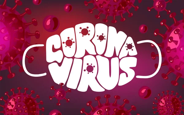 Coronavirus Bokstäver Vektor Text Form Ansiktsmask Röda Virus Bakgrund Kirurgiskt — Stock vektor