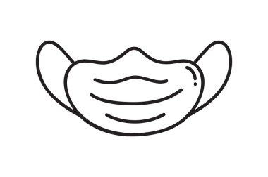 Logo tıbbi maskesi ya da cerrahi koruyucu ikon. 2019-nCoV Coronavirus virüsü bakteri hücre çizimi beyaza izole edildi. Monolin karalama sanatı.
