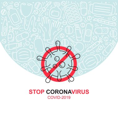 Vektör logosu dikkat koronavirüsü işareti. Pankart ya da poster için Coronavirus 'u durdurun. Tehlikeli hücreli pandemik tıbbi konsept.