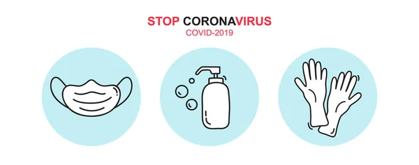 Detener Coronavirus Icono Texto Vector Monolina Gel Jabón Desinfectante Botella — Archivo Imágenes Vectoriales