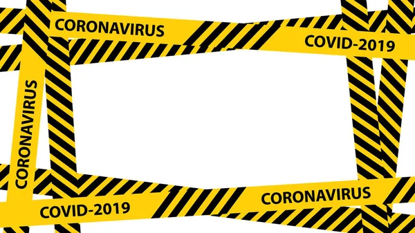 Marco de cinta de advertencia de cuarentena amarilla con lugar para texto. vector Ilustración aislada sobre fondo blanco. texto de advertencia gráfica de la bandera de cuarentena. Coronavirus, brote de Covid-19 — Vector de stock
