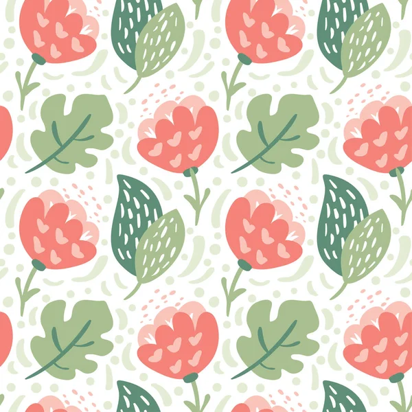 Fondo floral plano verano. Patrón de vector sin costuras para el diseño y las impresiones de moda. Patrón de flores con pequeñas flores de color rosa y rojo sobre un fondo claro. Estilo Ditsy — Vector de stock