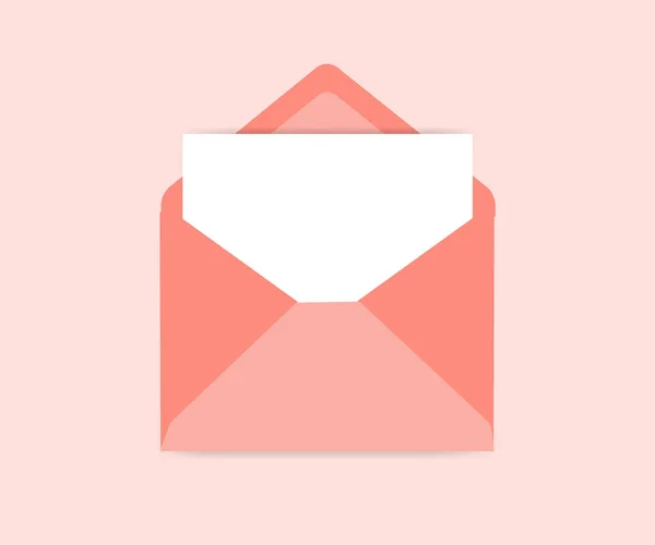 Geopende Envelop Vector Icon Illustratie met papieren vel op roze achtergrond. Concept van het schrijven van nieuwe e-mail — Stockvector