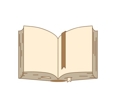 Açık kitap posteri. Monokrom simgesinde izole şablon çizimi. Tişört, baskı, çıkartma, tebrik kartları ve diğer tasarım için vektör minimal çizimi