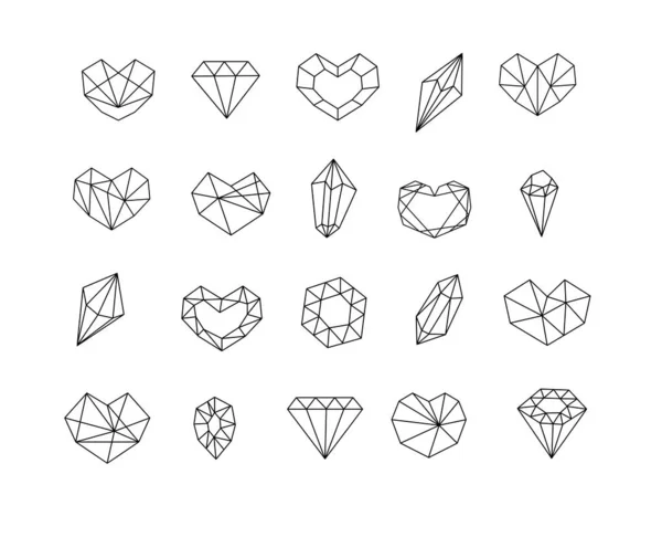 Gem stone crystal icon set monoline line art. Doodle diamonds collection for web design, book illustration — Stock Vector