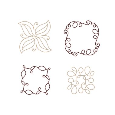 Art deco monolin vektör çerçeve seti. Logo, davetiye, düğün, hediyeler, fotoğraflar, monogram için el yazısı tarzı klasik süs. Çiçek Basit Kart