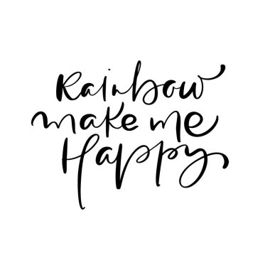 Bebek baskısı Gökkuşağı beni mutlu ediyor. Tipografi posteri, kart, etiket, afiş, bebek giyimi, çocuk odası için el çizimi Vector el yazısı harfi. tasarım çizimi