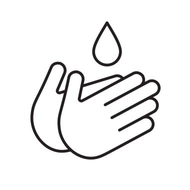 El ve su indirme hattı ikon vektörü. Çizgi işareti, beyaz üzerine izole edilmiş doğrusal resim. Sembol, logo illüstrasyonu Coronavirus bakteri covid-19 konsepti