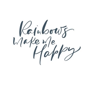 Gökkuşağı beni sosyal medya içeriği için mutlu ediyor. Tarz posteri, t-shirt baskısı, kartpostal, video blog kapağı için vektör el çizimi tasarımı