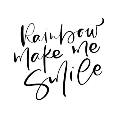 Gökkuşağı beni sosyal medya içeriği için mutlu ediyor. Tarz posteri, t-shirt baskısı, kartpostal, video blog kapağı için vektör el çizimi tasarımı