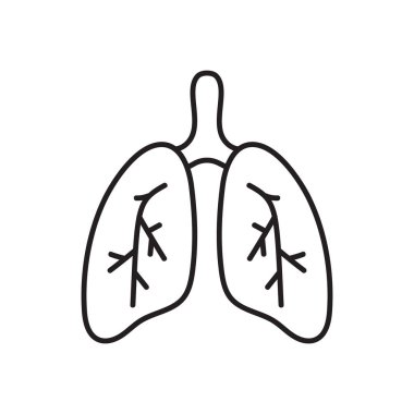 Akciğerler simge hattı beyaz arkaplanda izole edildi. Tıbbi afiş, poster ve web tasarımı için vektör illüstrasyon. Coronavirus bakterisi covid-19 kavramı