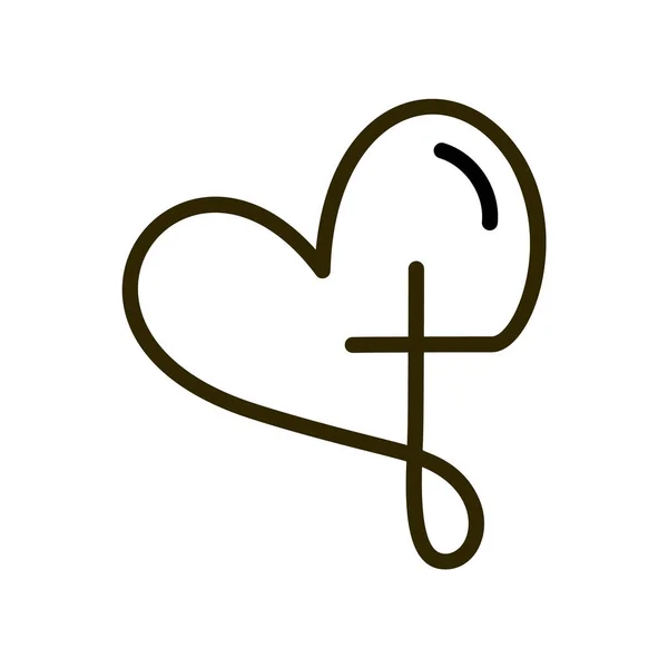 Cruz religiosa abstracta e icono del corazón. Logo de amor cristiano. Ilustración vectorial monolina — Archivo Imágenes Vectoriales
