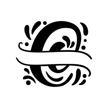 Küçük harfler Vector Hand Hat çizilmiş çiçek desenli monogram ya da logo. Büyük harfli C harfi kıvrımlı ve kıvrımlı. Düğün Çiçeği Tasarımı