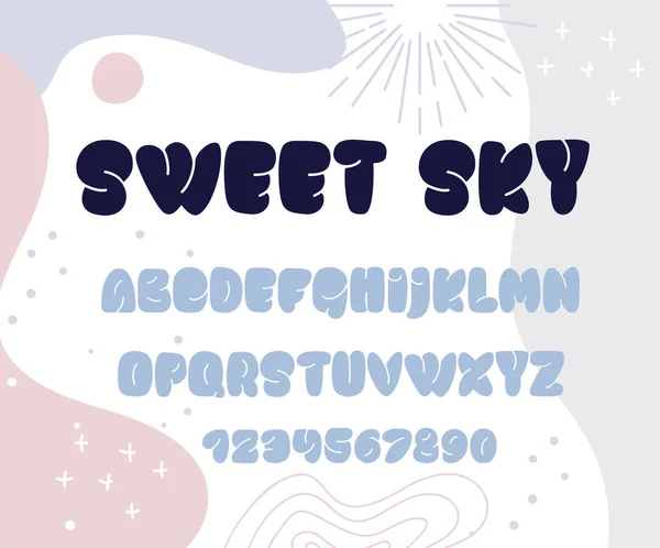 Sweet sky english hand getekend geïsoleerd vet alfabet. Handschrift display lettertype met hoofdletters en cijfers — Stockvector