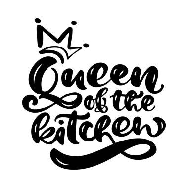 Yemek blogu için mutfak kaligrafi vektör metni kraliçesi. El çizimi harfleri alıntı tasarımı ögesi. Restoran, kafe ya da poster için.