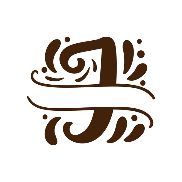 스플리트 문자 이름 Vector Hand Drawn calligraphic flororal monogram 또는 로고. 위젯 핸드 레 칭 편지 I 는 소용돌이와 휘어져 있다. 결혼 생활의 꽃무늬 — 스톡 벡터