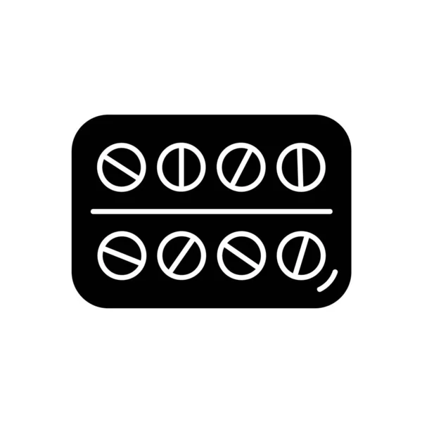 Pillole icona simboli medico specializzazione in stile nero. Elemento di design logo vettoriale, protezione covid 19 illustrazione coronavirus — Vettoriale Stock
