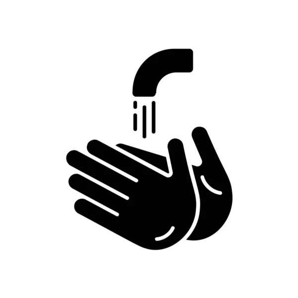 Hand and water drop black icon vector. Outline sign pictogram isolated on white. Symbol, logo illustration Coronavirus bacteria covid-19 concept — Stock Vector