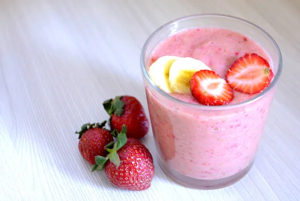 Erdbeer Bananen Smoothies Gesunde Ernährung — Stockfoto