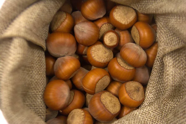 Lískové Ořechy Sáčku Skořápkové Ovoce — Stock fotografie