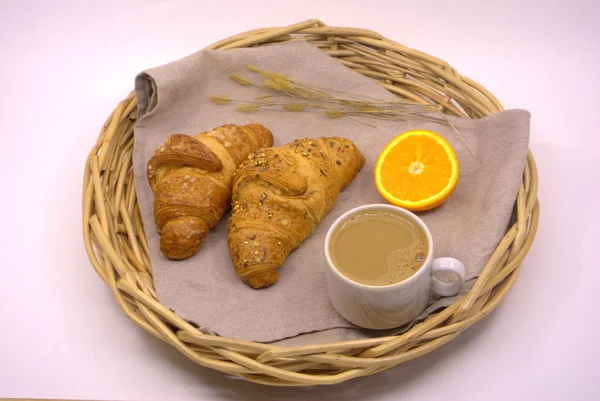 Breakfast Croissants Coffee Delicious Breakfast — Stock Photo, Image