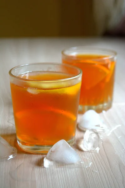 Thé Glacé Citron Orange Boissons Rafraîchissantes Citronnelle — Photo