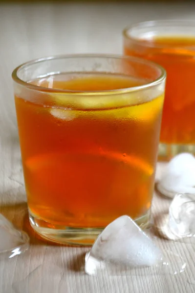 Ijsthee Met Citroen Sinaasappel Verfrissende Drankjes Limonade — Stockfoto