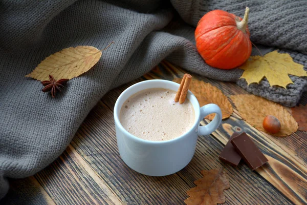 Heiße Schokolade Mit Milch Oder Kakao Becher Warmes Herbstgetränk — Stockfoto