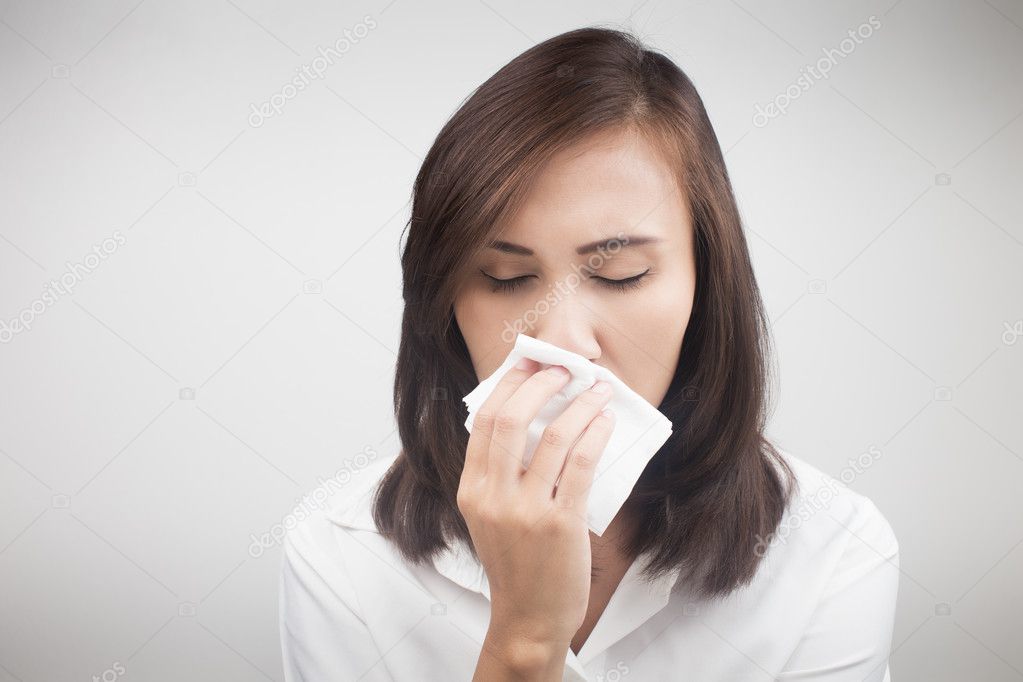Asian caucasian woman with flu