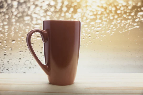 Brown coffee cup empty front porch the morning — Stock Photo, Image