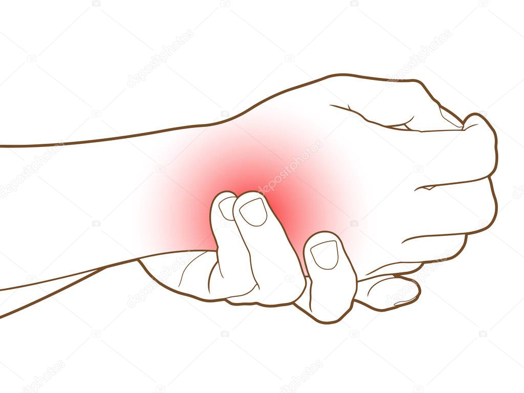 Man has pain in hand, isolate on white background