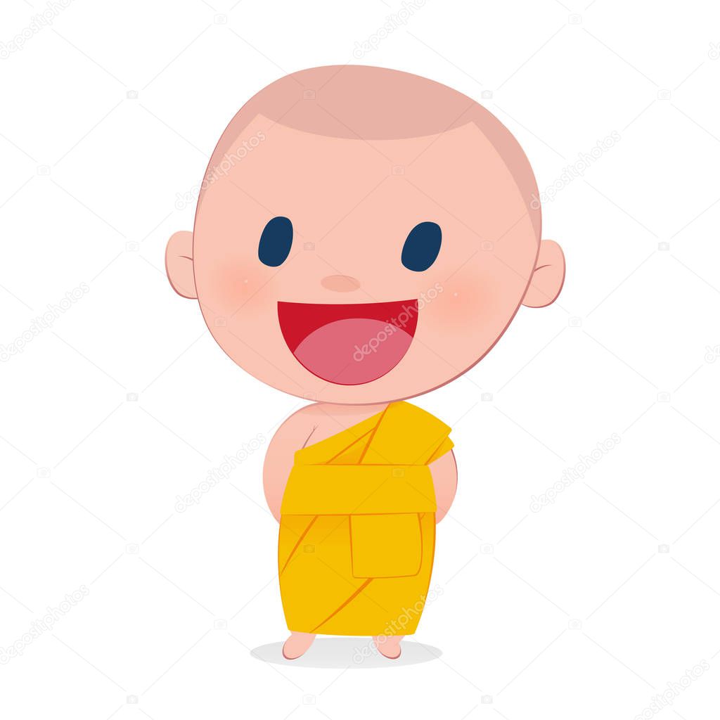 A child monk smile, isolate on white background