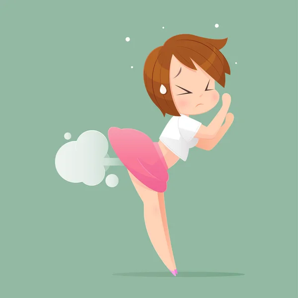 Woman farting with blank balloon out from his bottom vector — Stock Vector