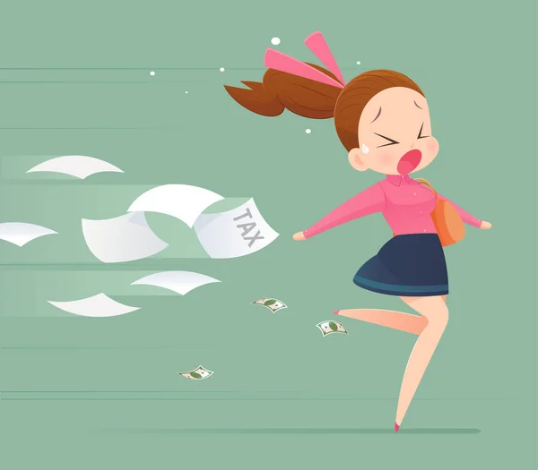 Zakelijke vrouw ontwijking van belasting, Business concept illustratie — Stockvector
