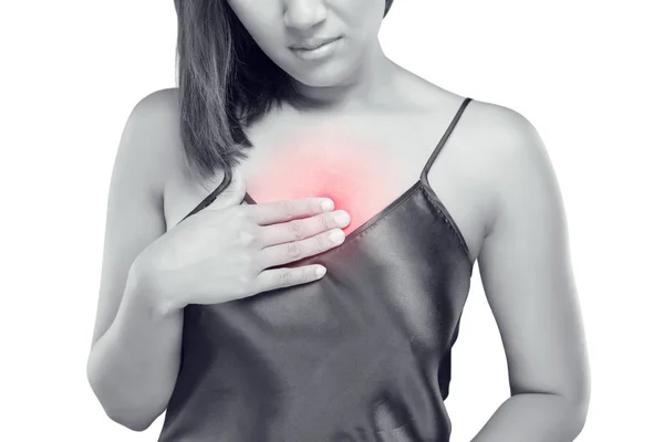 Woman with symptomatic acid reflux or heartburn — Stock Photo, Image