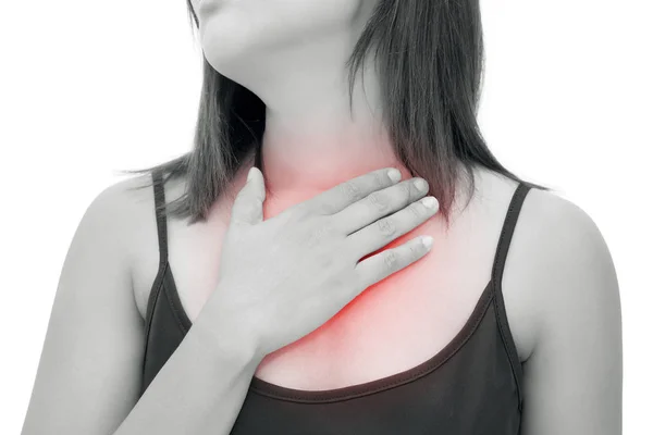 Mulher que sofre de refluxo ácido ou azia — Fotografia de Stock