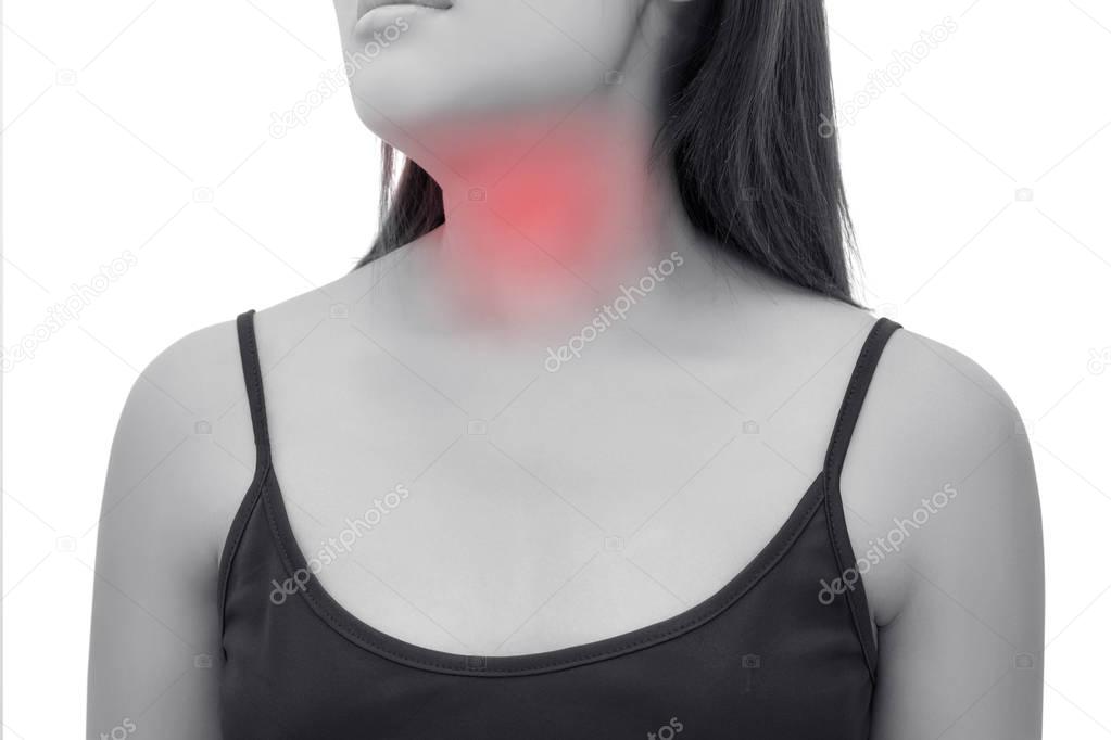 Sore throat woman, Close up of female body parts