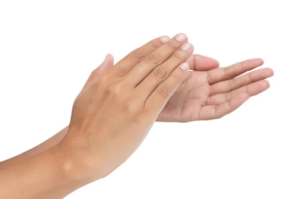 Γυναίκες παλαμάκια τα χέρια, τα χειροκροτήματα που απομονώνονται σε λευκό φόντο — Φωτογραφία Αρχείου