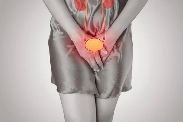 Woman with hands holding her crotch — Stock Image Woman with hands holding her crotch Royalty Free Stock Images