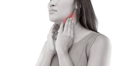 Sore throat of a women. isolated on white background. clipart