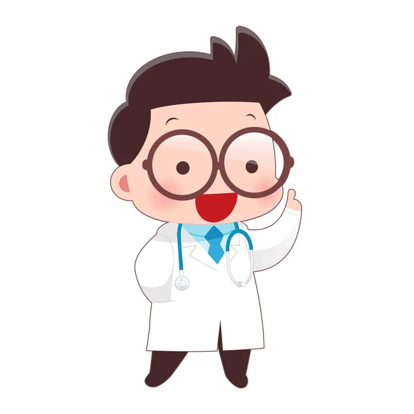Karikatur eines jungen männlichen Arztes im weißen Kittel. — Stockvektor